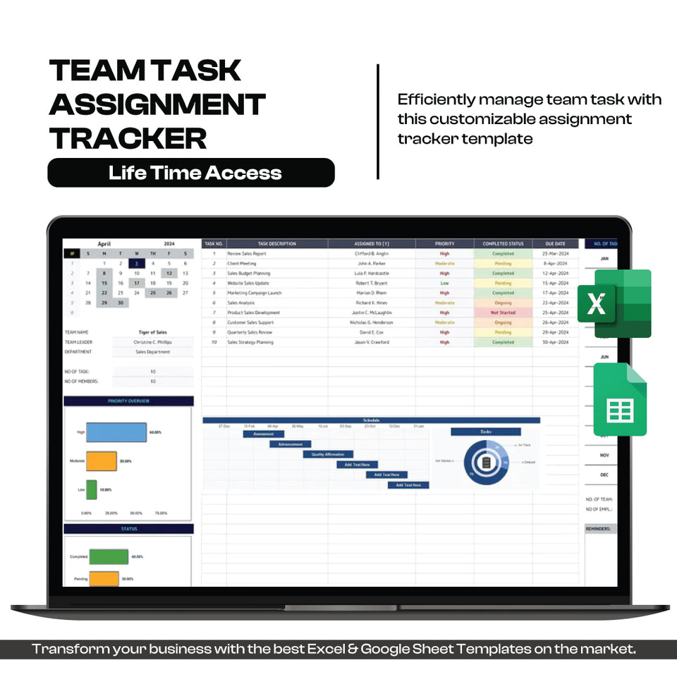 Team Task Assignment & Progress Tracker (Excel & Google Sheets)